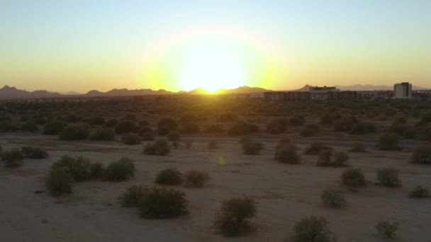 Coucher Soleil Orée Ville Panoramique Vers Arrière Grands Rayons Soleil — Video