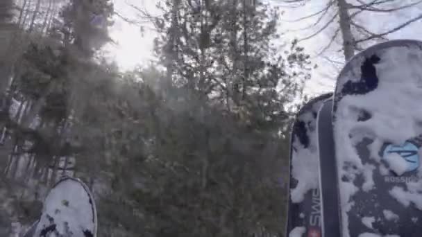Los Esquís Están Fuera Teleférico Durante Transporte Cima Una Montaña — Vídeos de Stock