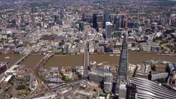 London City Aerial View Shard River Thames City Panning Show — Stock Video