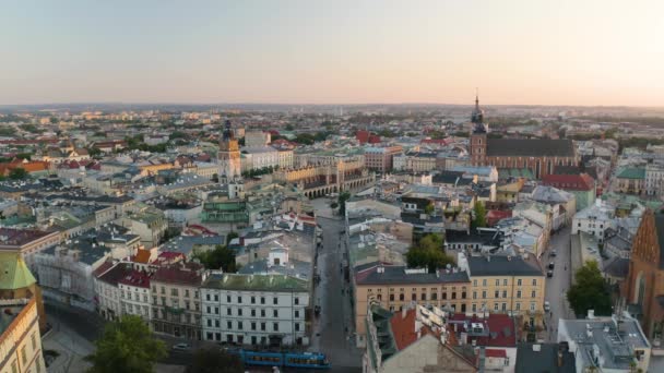 Σταθερή Αεροφωτογραφία Της Κρακοβίας Πολωνία Κατά Διάρκεια Της Όμορφης Ανατολής — Αρχείο Βίντεο
