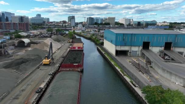 Steenkool Aggregaat Steen Schip Haveninham Stamford Usa Luchtfoto — Stockvideo