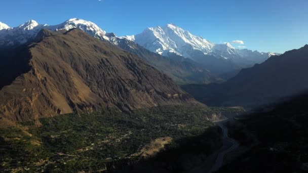 Epic Drone Shot Sun Shining Valley Passu Cones Hunza Pakistan — Stock Video