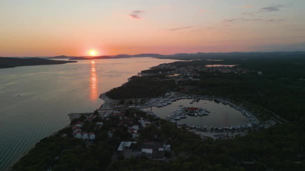 Spettacolare Tramonto Drone Vista Immagini Aeree Croazia Che Sorvolano Marina — Video Stock