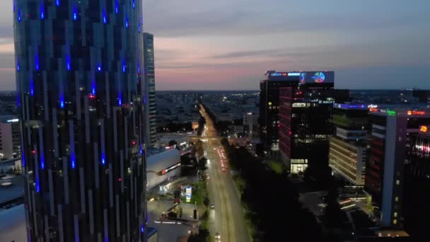 City Skyline Kantoorgebouwen District Luchtfoto Boekarest Roemenië — Stockvideo