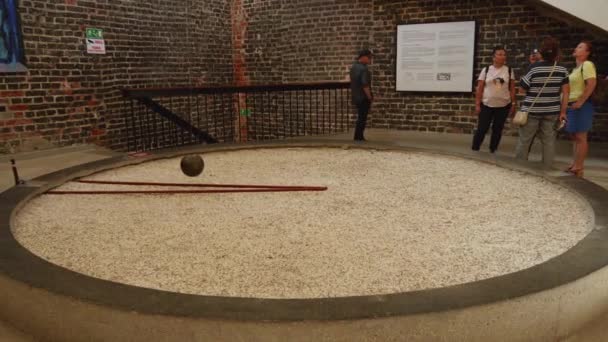 Tourist Foucault Pendulum Ancient Planetarium Bell Tower Cathedral Hill Frombork — Vídeo de stock