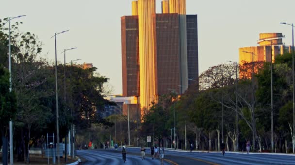 Brazilian Federal Reserve Bank Central Bank Brazil Golden Evening — Stock Video