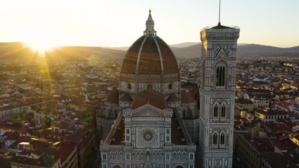 Niesamowity Widok Katedrę Katedry Florencji Wschodzie Słońca Góry Tle Włochy — Wideo stockowe