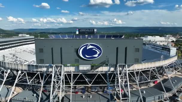 Beaver Stadium Exterior Penn State University Blue Sky Clouds Aerial — Stock Video