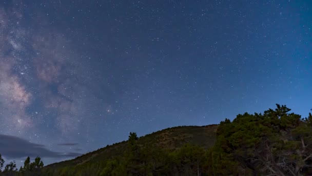 Twilight Nighttime Milky Way Tijd Vervalt Boven Bergen Met Wolken — Stockvideo