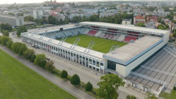 Drone Orbits Runt Cracovia Football Club Hem Pitch Marskalk Jozef — Stockvideo
