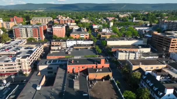 Downtown State College Warm Summer Sunset Aerial Penn State University — Stock Video