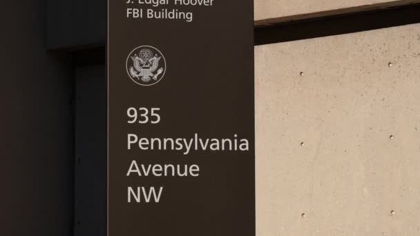 Federaal Bureau Van Onderzoek Teken Fbi Zegel Hoofdkwartier Gebouw Pennsylvania — Stockvideo