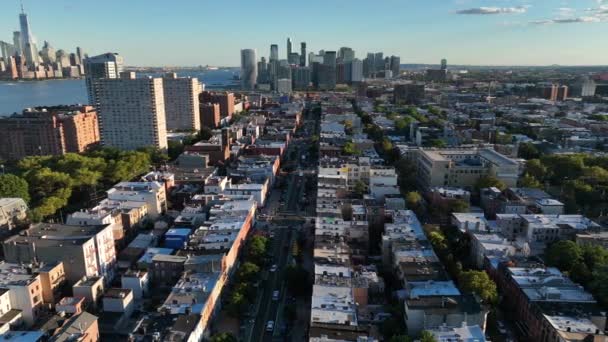 Hoboken New Jersey Aerial View Jersey City Lower Manhattan Visible — Stock Video