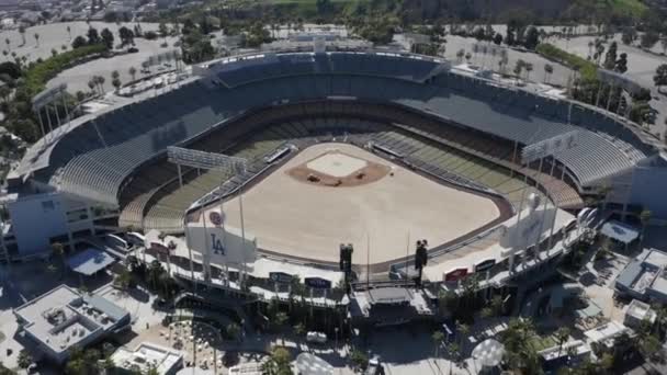 Top Birds Eye Drone Shot Flying Los Angeles Dodgers Stadium — Stock Video