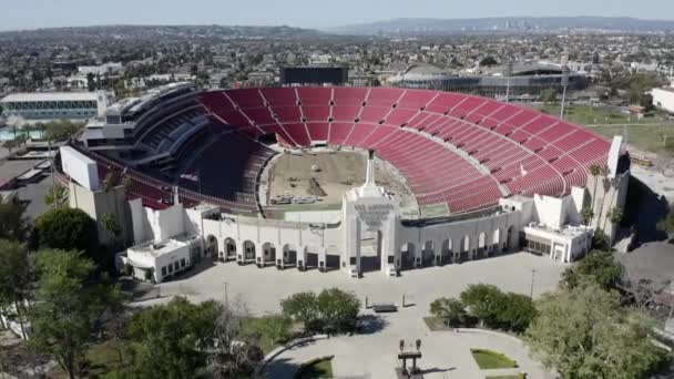 Vista Aérea Los Angeles Memorial Coliseum Exposition Park America — Vídeo de Stock