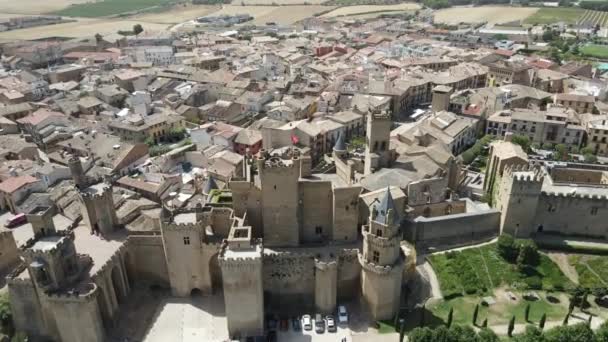 Ciudad Medieval Olite España Cálido Día Soleado Vista Dron Ángulo — Vídeos de Stock