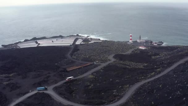 从拉帕尔马岛上Fuencaliente地区的一架无人驾驶飞机上看到的景象 Salinas Company Salt Production Sea Water — 图库视频影像