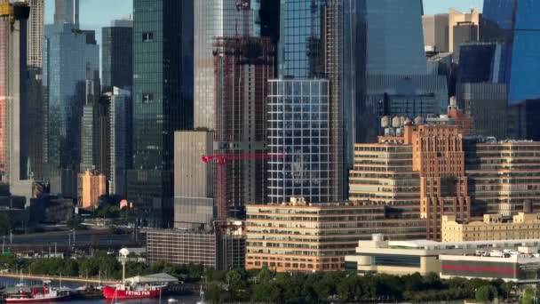 Felhőkarcolók New Yorkban Manhattan Belvárosának Épületei Légcsavart Fel — Stock videók