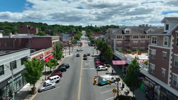 Englewood New Jersey Aerial Acima Main Street Clientes Empresas Edifícios — Vídeo de Stock