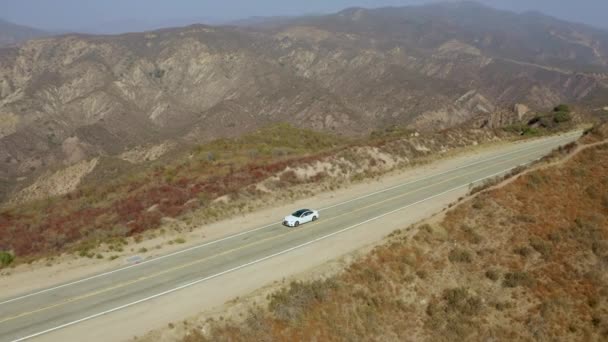 Sedan Driving Massive Canyon Scenic View Aerial View White Luxury — Stock Video