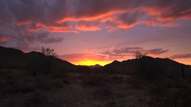 Arizona Çölünün Gün Batımı Renkli Bulutlu Sonoran Çöl Sıradağları Gerçek — Stok video