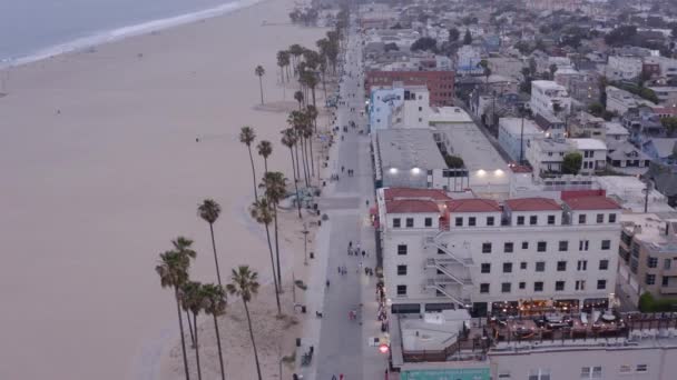 Légi Felvétel Kilátással Emberek Venice Boardwalk Ködös Santa Monica Usa — Stock videók