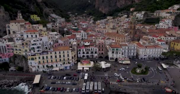 Vista Aérea Ciudad Amalfi Hermoso Destino Turístico — Vídeos de Stock