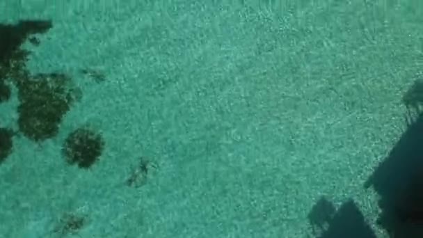 Drone Sparato Sopra Acqua Limpida Blu Resort Maldive Colpo Ravvicinato — Video Stock