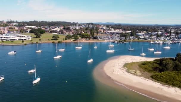 Беспилотные Летательные Аппараты Причалов Яхты Hastings River Port Macquarie Nsw — стоковое видео