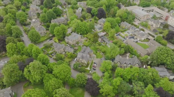 Anciennes Maisons Traditionnelles Anglaises Parmi Les Nombreux Arbres Verts Près — Video