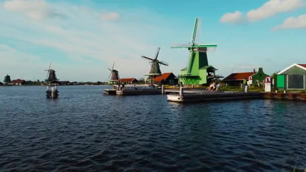 Вид Вітряки Заансе Шанс Амстердам Нідерланди — стокове відео