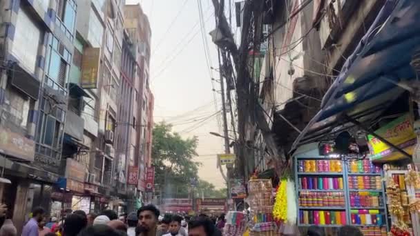 Negozio Braccialetti Mercato Cittadino Affollato Persone Chawk Bazar Dacca Bangladesh — Video Stock