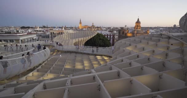 Sevilla Setas Champignons Pendant Coucher Soleil Avec Lumières Ville Point — Video