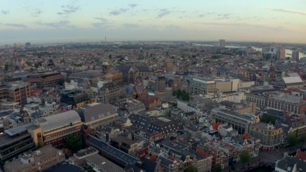 Дрони Зняті Площі Дам Центрі Амстердама Світанку — стокове відео