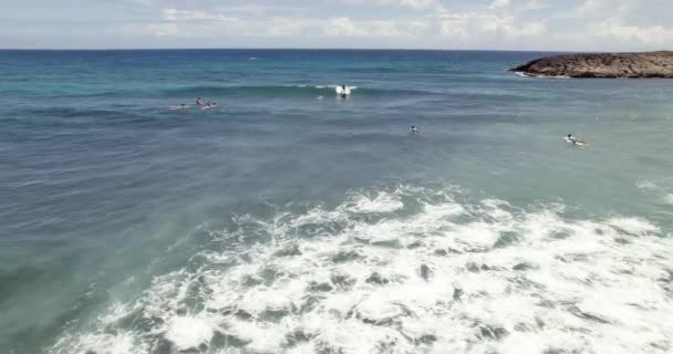 冲浪者的空中照片 在美国波多黎各伊莎贝拉海岸乘坐海浪 无人驾驶飞机射击 — 图库视频影像
