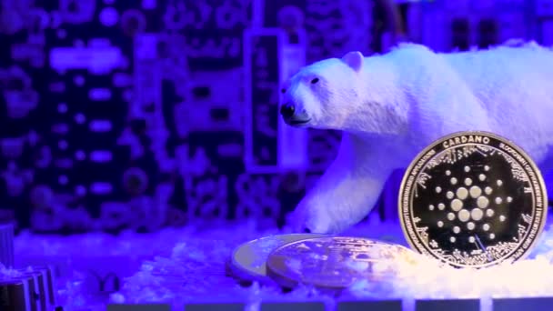 Cardano Cryptocurrency Πολική Αρκούδα Crypto Winter Έννοια Εξόρυξης Κλείστε Pan — Αρχείο Βίντεο