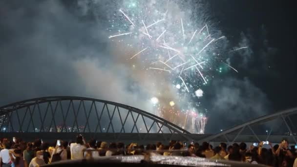 Yodogawa Fogos Artifício Festival Verão Japão Slow Motion Pan — Vídeo de Stock