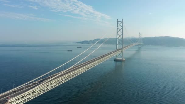 Awaji Island Akashi Kaikyo Bridge Desde Mainland Vista Aérea Sunny — Vídeo de stock