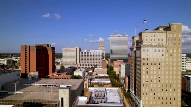 Aerial Tilt American Flag North Carolina Flags Atop Buildings Winston — Stock Video