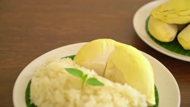 Durian Met Kleverige Rijst Zoete Durian Schil Met Gele Boon — Stockvideo