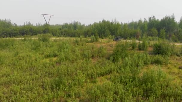 Drone Video Atv Driving Tanana Lake Recreation Area Fairbanks Summer — стокове відео