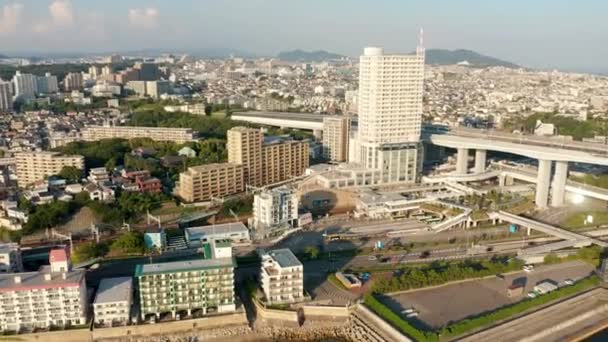 Akashi Hyogo Japan Luftaufnahme Der Maiko Station Bei Sonnenuntergang — Stockvideo