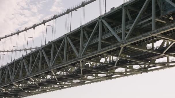 Akashi Kaikyo Suspension Bridge Zachodzie Słońca Hyogo Japan Blisko Strzału — Wideo stockowe