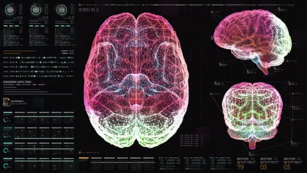 Exibição Futurista Cabeça Para Cima Patologia Biomédica Virtual Neurônio Cerebral — Vídeo de Stock