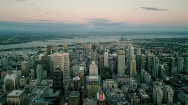 Cinematic Urban Drone Footage Air View Buildings Skyscrapers Middle Downtown — Vídeo de Stock