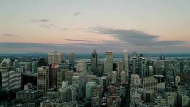 Cinematic Urban Drone Footage Aerial View Buildings Skyscrapers Middle Downtown — Wideo stockowe