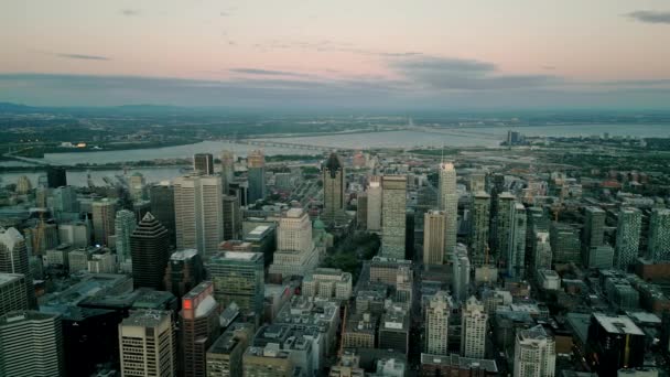 Cinematic Urban Drone Footage Air View Buildings Skyscrapers Middle Downtown — Vídeo de Stock