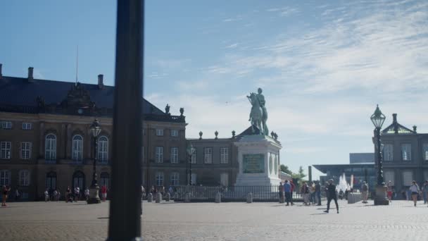 Heykel Amalienborg Meydanı Ndaki Insanlar — Stok video