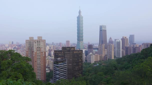 Dawn Taipei 101 Tower Taipei City Taiwan Trees Foreground — Stock video