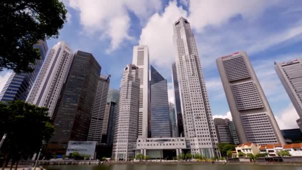 Panoramabild Centrala Singapore Med Stora Skyskrapor — Stockvideo